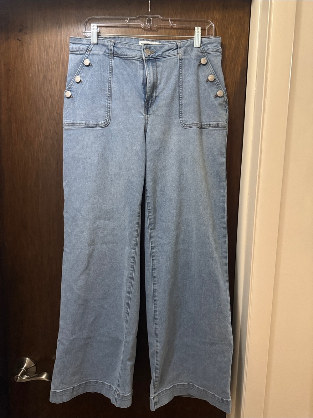 Marc New York Light Blue Ankle Cropped Wide-Leg Jeans with Button Trim